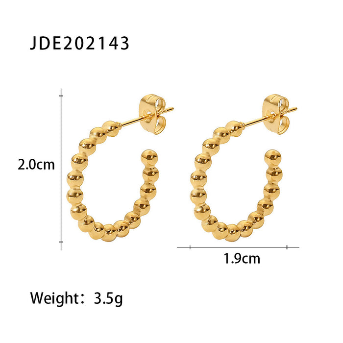 Trending 18K Gold Plated Stainless Steel Earrings - Small Gold Bead C-Shaped Hoop Jewelry for Women