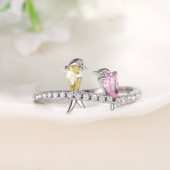 Colorful bird ring swallow pattern cute women's ring