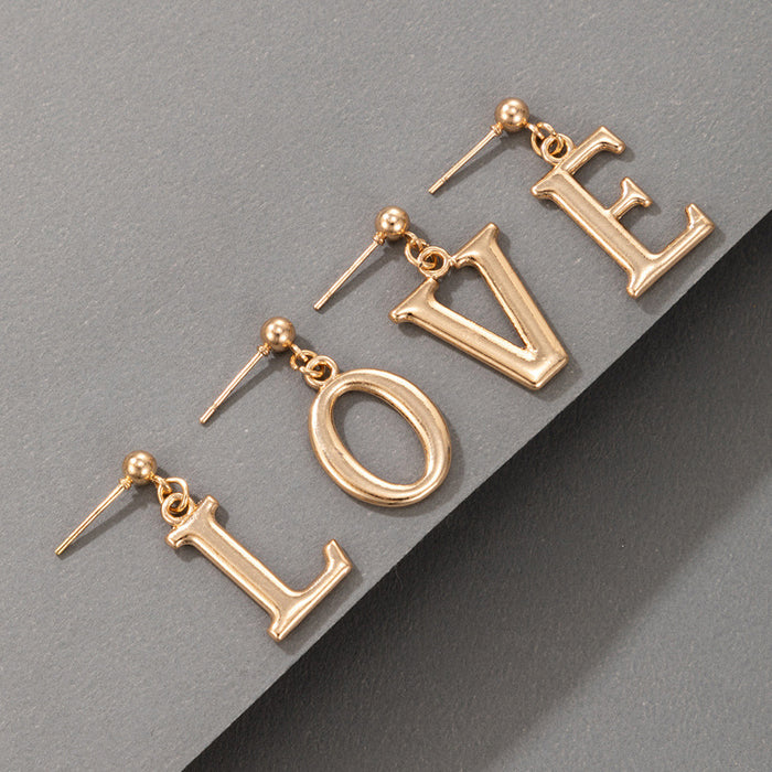 Letter LOVE geometric earrings set