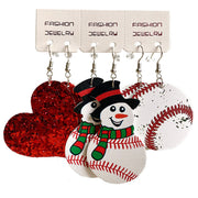 Christmas Western Cowboy PU Leather Teardrop Earrings with Sports and Snowman Design - wallojewerly 