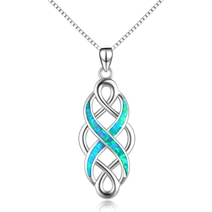 Celtic Knot Imitation Opal Pendant Necklace Geometric Sweater Chain