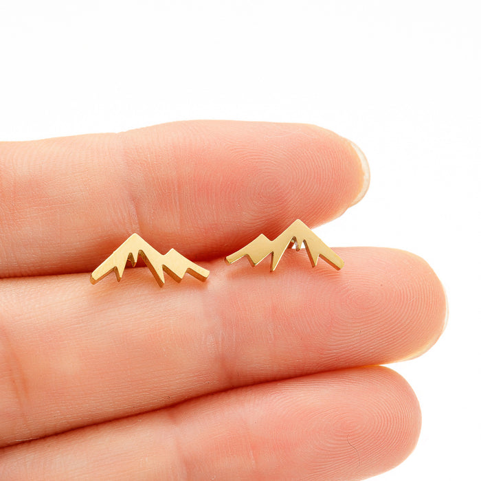 Snow mountain peak earrings, retro forest style small fresh stainless steel mini Korean version student fashion earrings wholesale