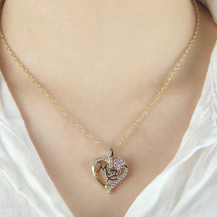 Collar de clavícula para mujer con forma de corazón de circonita floral MOM