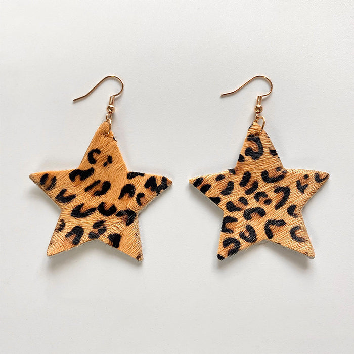 Dark Leopard Patchwork Leather Earrings with Creative Geometric Design