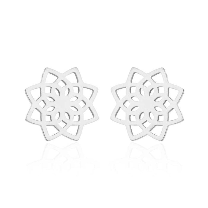 Lotus Flower Stainless Steel Stud Earrings - Vintage-Inspired Hollow Floral Jewelry