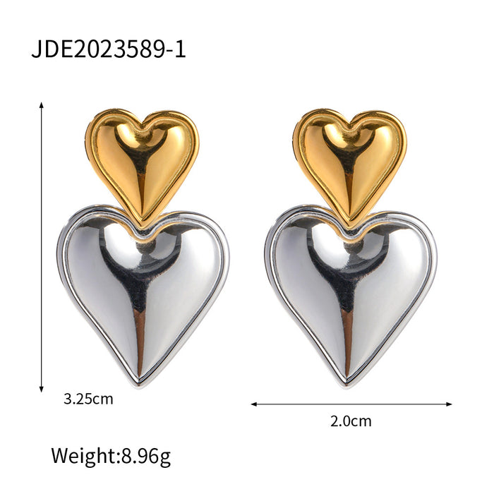 Stainless steel heart earrings contrast color earrings