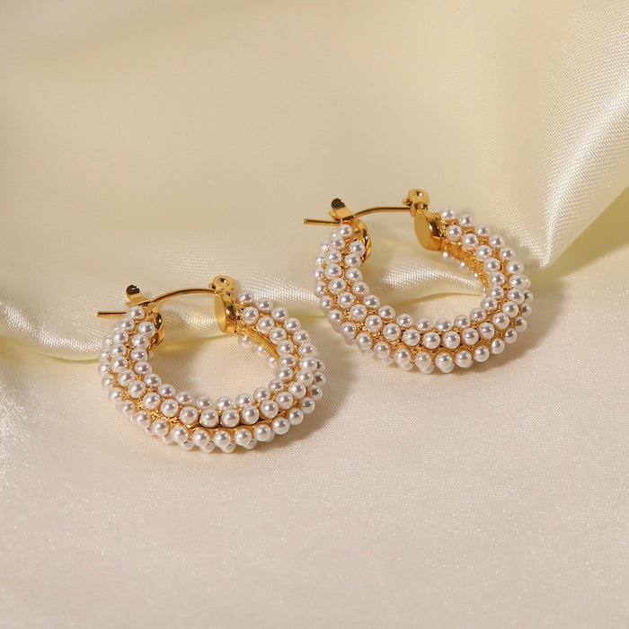 Pendientes de acero y titanio con diseño geométrico vintage: pendientes de perlas de alta gama para mujer