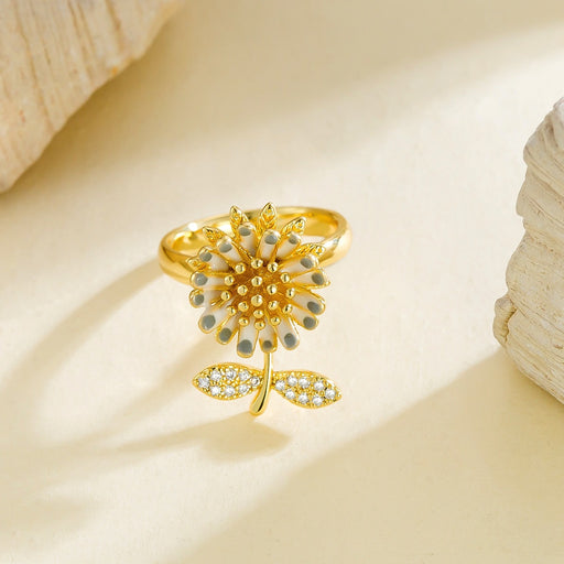 Wholesale copper micro-painted drip sunflower flower rotating open ring - wallojewerly 