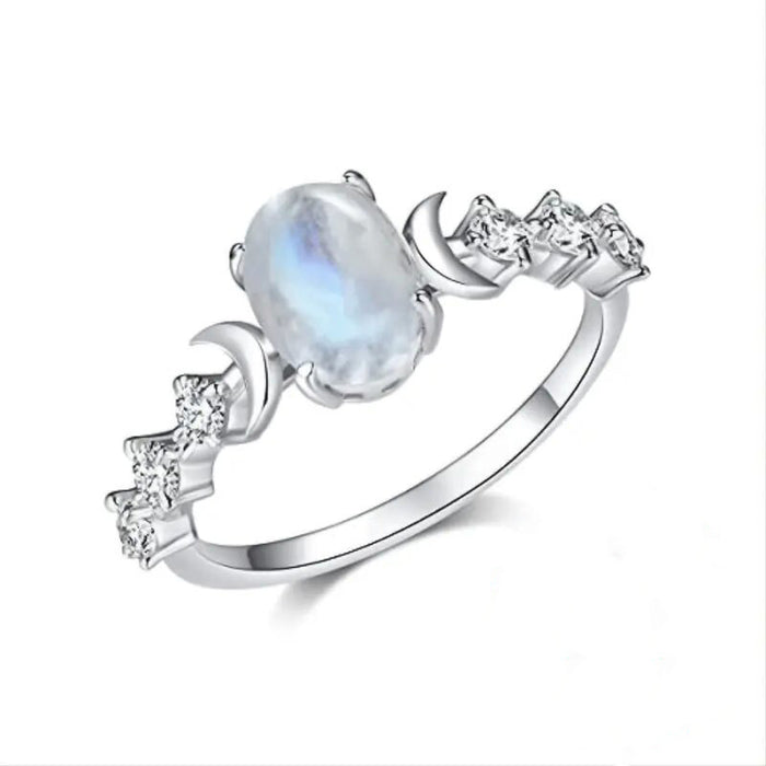 Nuevo anillo ovalado retro con diseño de sol y luna.