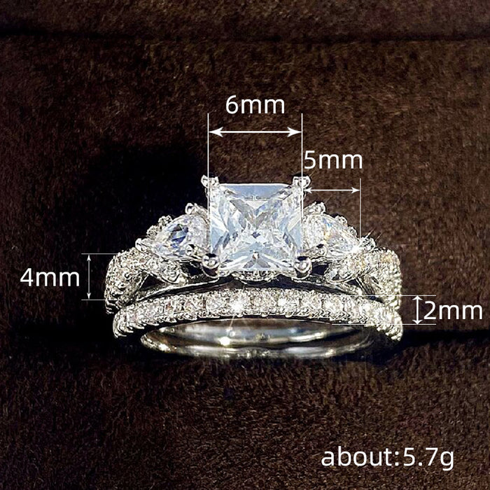 High-end four-claw square couple rings quadrilateral atmospheric fashion ring
