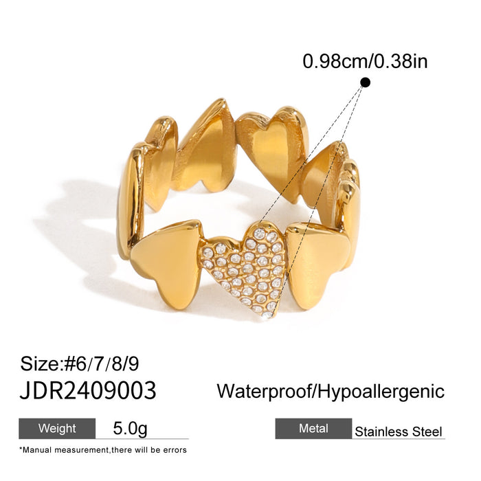 18k gold stainless steel zircon heart ring