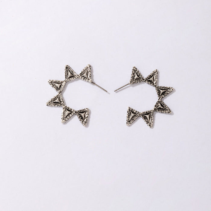 Retro geometric triangle half open C-shaped earrings