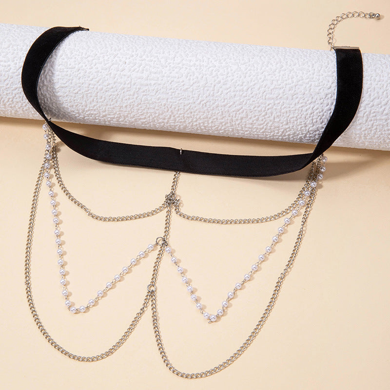 Simple multi-layer pearl chain creative long leg chain body chain