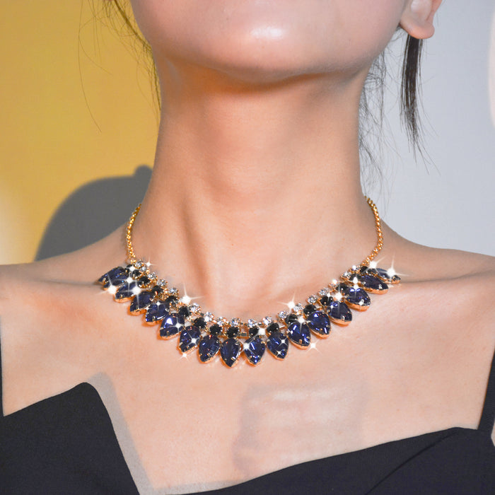 Vintage Rhinestone Necklace - Royal Blue Sapphire Choker for Women