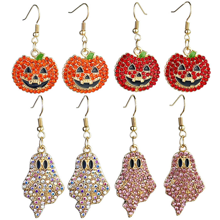 Halloween Pumpkin and Ghost Metal Earrings with Rhinestone Accents