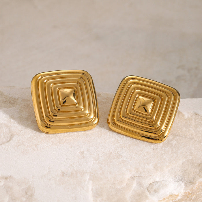 18K Gold Stainless Steel Square Maze Earrings - Unique Titanium Steel Jewelry