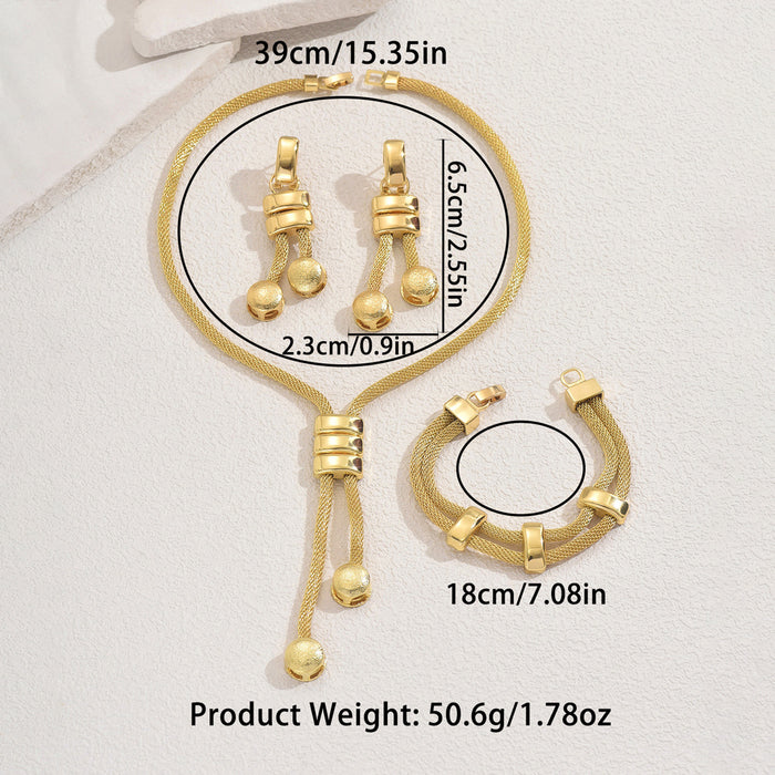 Wholesale 18K electroplated long geometric tassel necklace, earrings, and bracelet set - wallojewerly 
