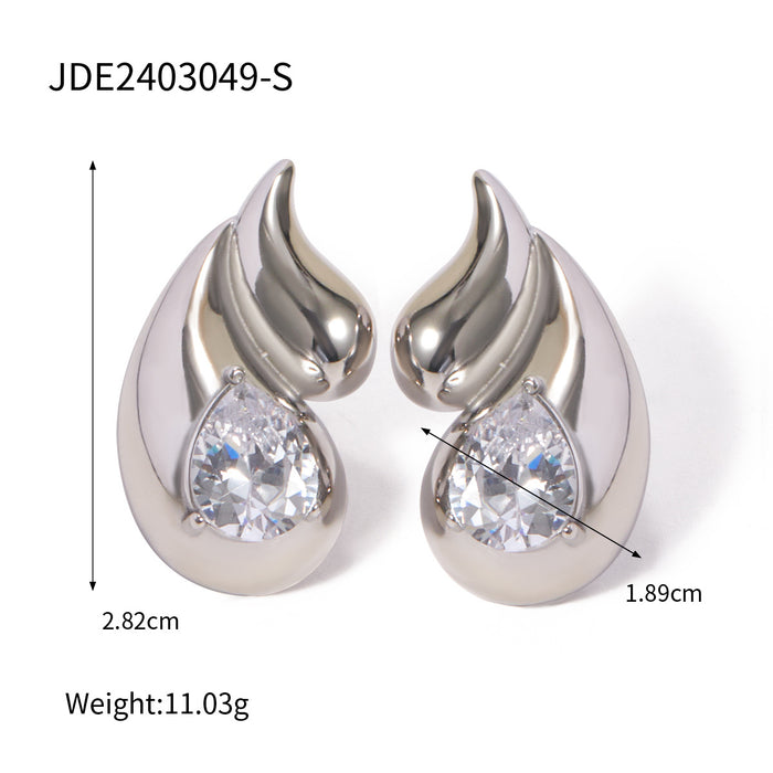 Pendientes de acero inoxidable chapado en oro de 18 quilates con doble capa de circonitas en forma de gota de agua: joyas de verano para mujer