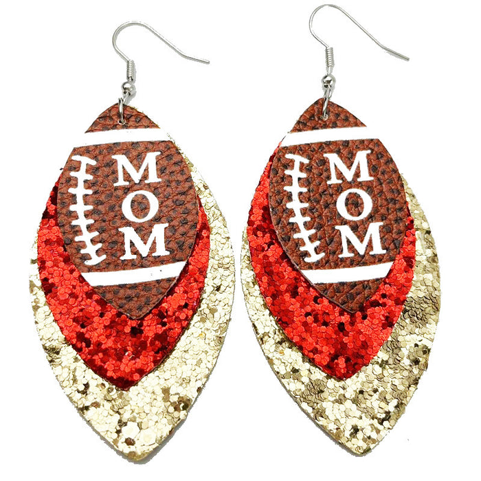 Football Mom Glitter Leather Earrings with Cheerleader Design