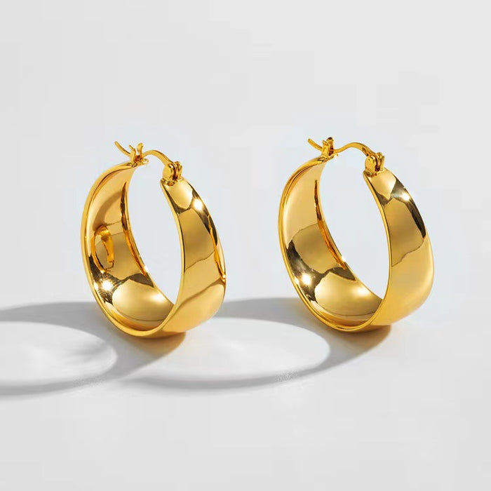 Pendientes de acero inoxidable curvados ensanchados acero titanio oro 18K estilo lujo ligero para mujer