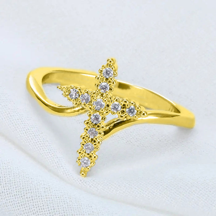 Geometric zircon cross ring creative engagement ring jewelry