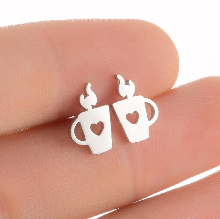 Cup Candle Stainless Steel Stud Earrings - Punk-Style Geometric Jewelry