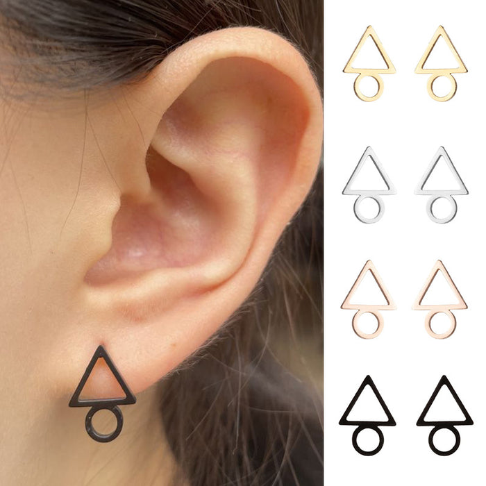 Geometric Circle and Triangle Stainless Steel Ear Cuffs - Modern Jewelry for Women