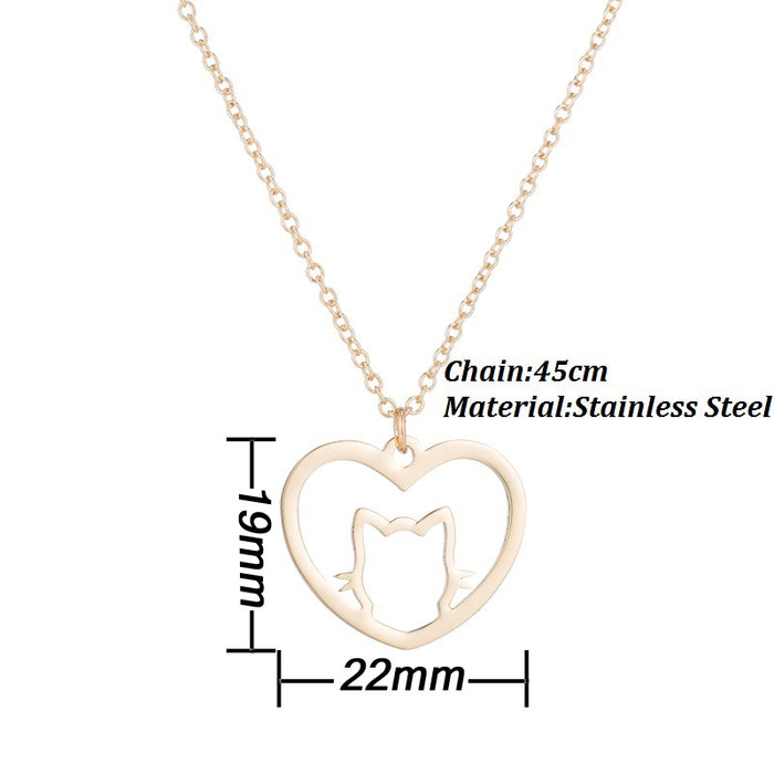 Kitten pet necklace, simple stainless steel animal clavicle chain ins niche design jewelry