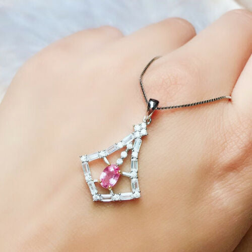 Korean pink diamond zircon pendant women's clavicle necklace