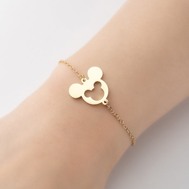 Mouse head double peach heart airplane bracelet, European and American geometric hollow jewelry wholesale