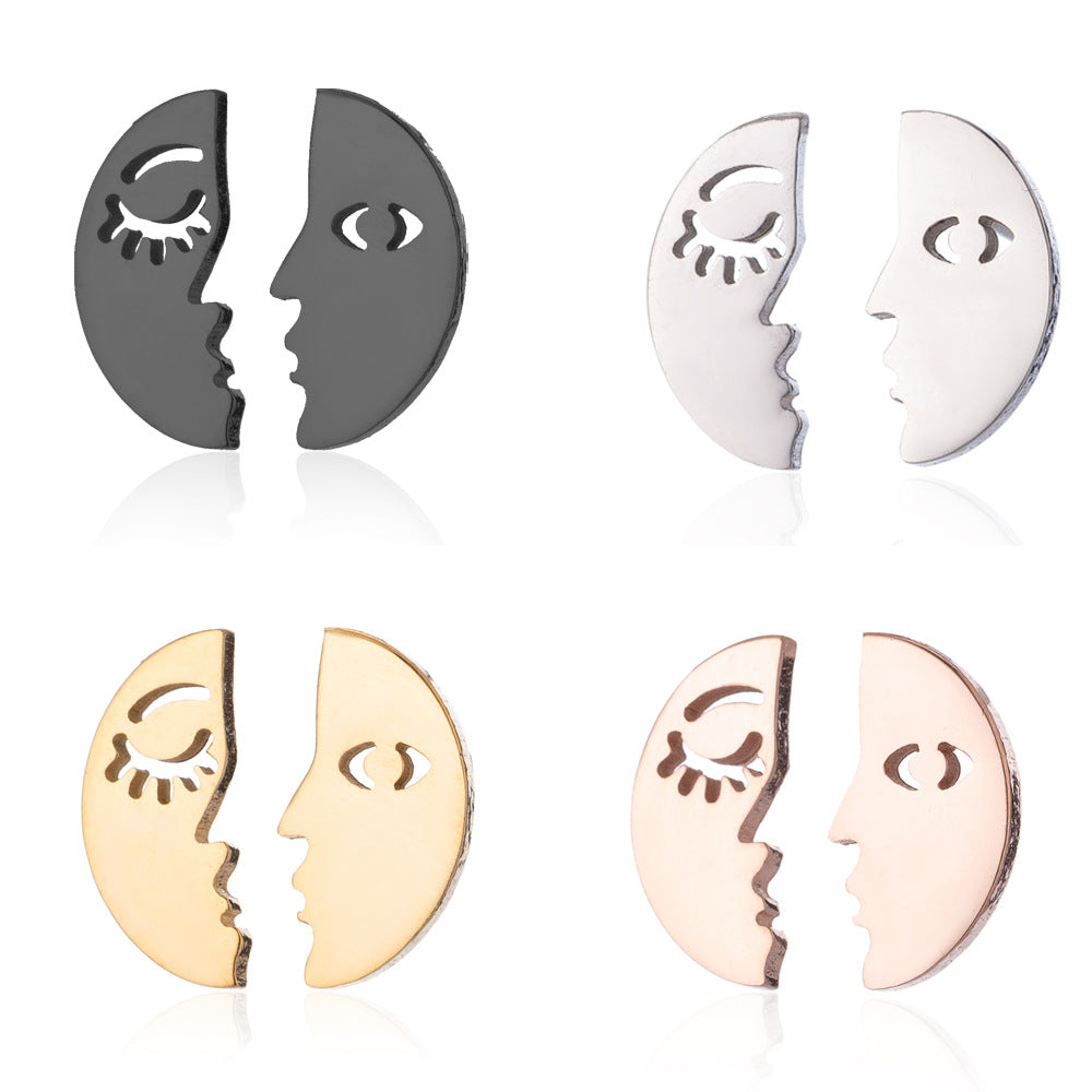 Abstract Face Stainless Steel Stud Earrings - Bold and Artistic Jewelry with Asymmetric Design