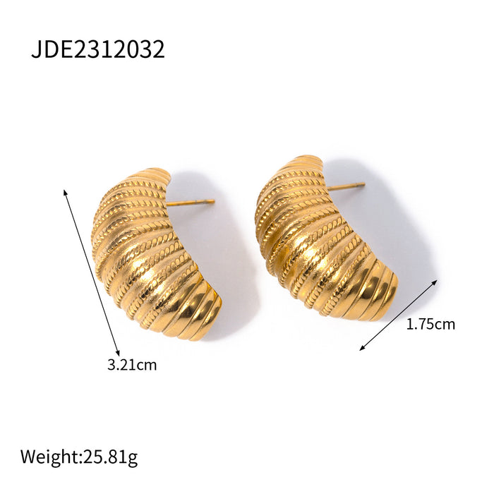 Trending 18K Gold Plated Stainless Steel Ribbed Earrings - High-End Non-Fading Titanium Steel Jewelry for Wholesale