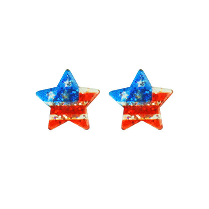 Independence Day Earrings with American Flag, Heart, and Star Designs