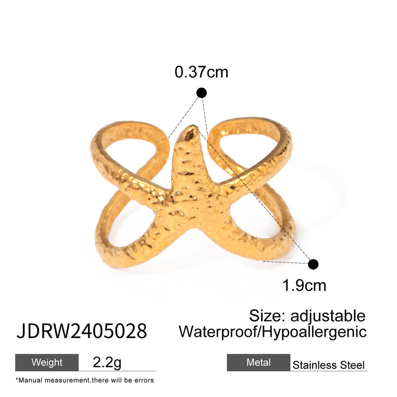 Anillo abierto de estrella de mar de acero inoxidable