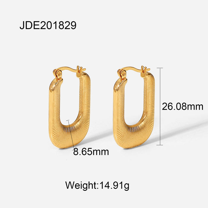 Trending Titanium Steel Earrings - 18K Gold Plated Titanium Steel Threaded U-Shaped Hoop Earrings for Women