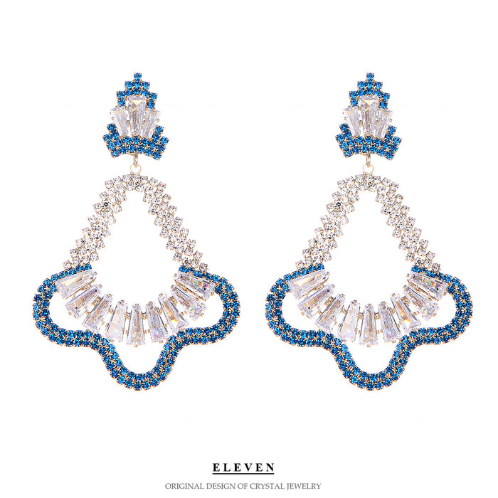 Fan-Shaped Zircon Drop Earrings - Elegant Geometric Dangles for Evening Gowns