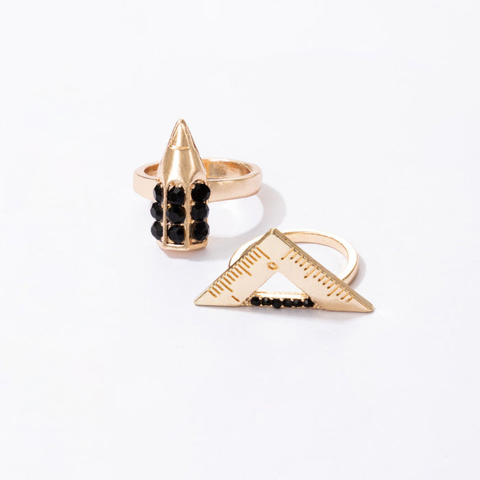 Black diamond pencil two-piece ring, triangle stationery multi-layer design