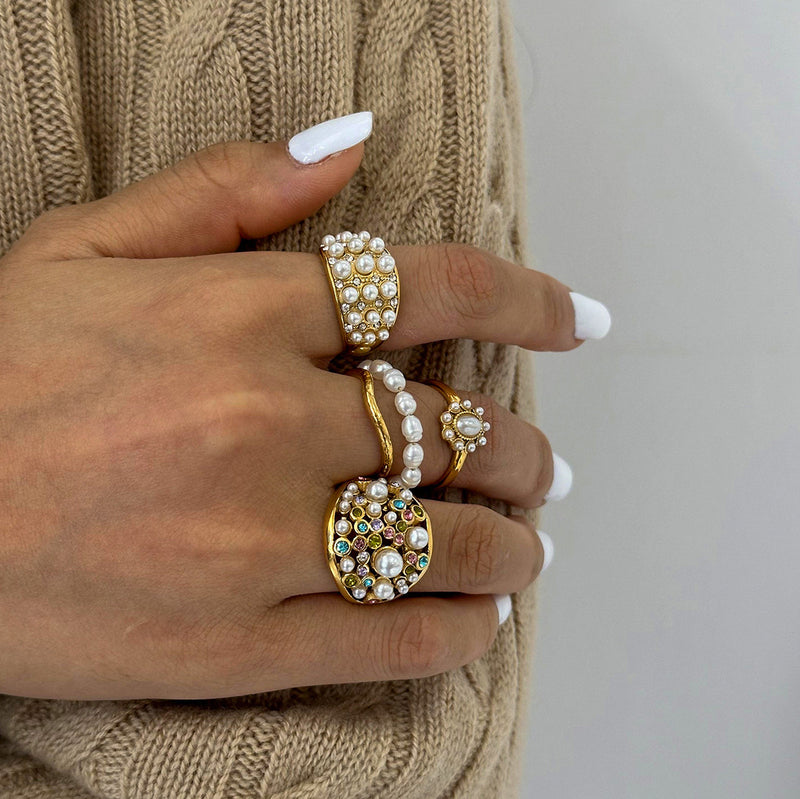 Stainless steel pearl exaggerated ring
