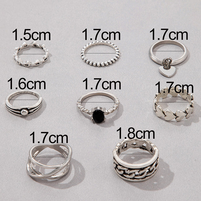 Chain multi-jointed heart eight-piece ring set