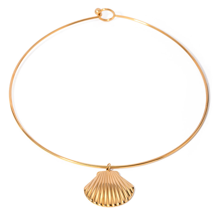 18K Gold Stainless Steel Ocean Shell Pendant Choker - French Elegant Vintage Style High-End Pearl Titanium Steel Necklace