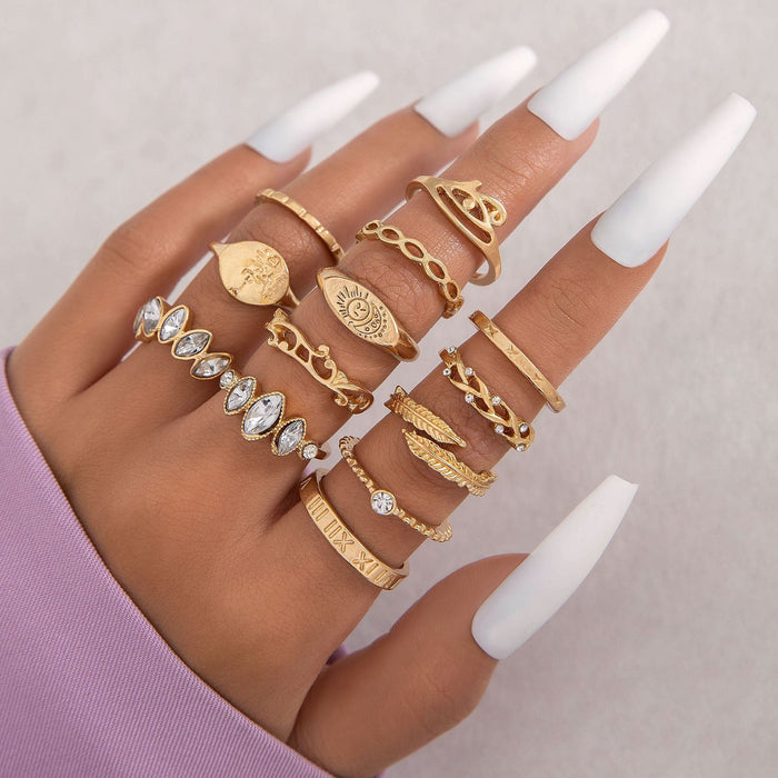 Retro Ethnic Snake Star Rings Set - 9pcs Set