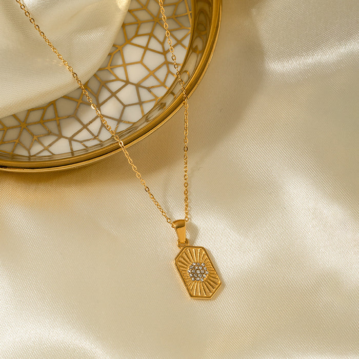 18K Gold-Plated Czech Zircon Pendant Necklace - Trendy Titanium Steel Geometric Design