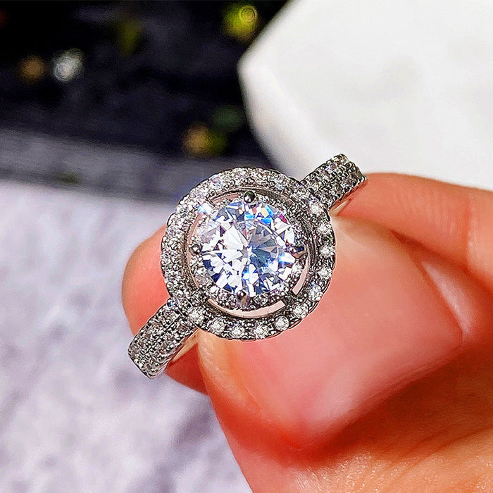 Micro-paved round zircon ring, elegant ring