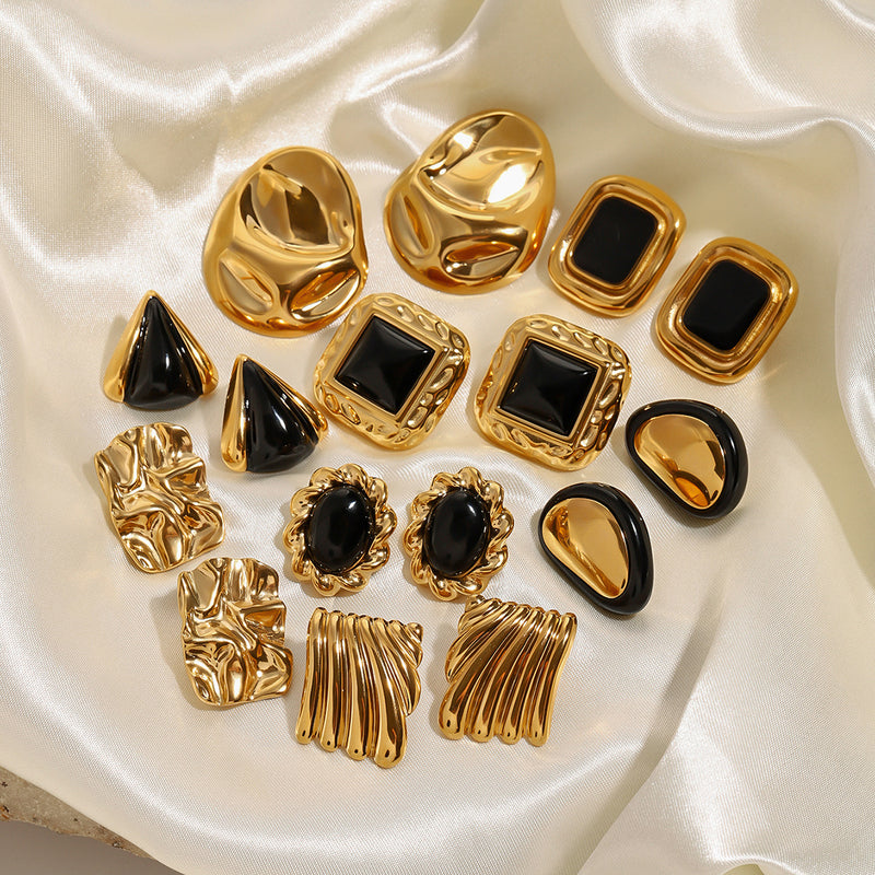 Stainless steel medieval style exaggerated earrings black gold earrings titanium steel earrings