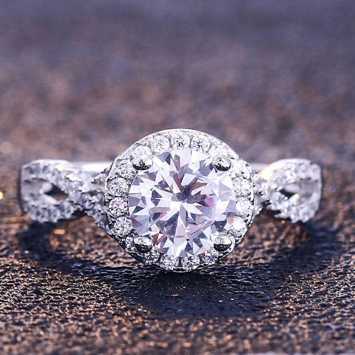 Anillo de oro blanco bañado en cobre con circonitas, anillo de bodas de gran venta