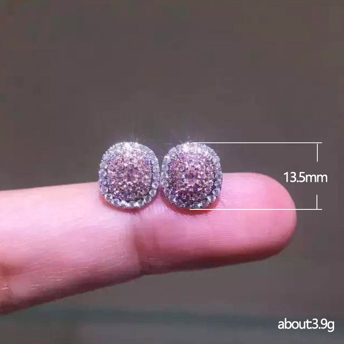 Pendientes de circonita con diamantes rosas, pendientes creativos redondos