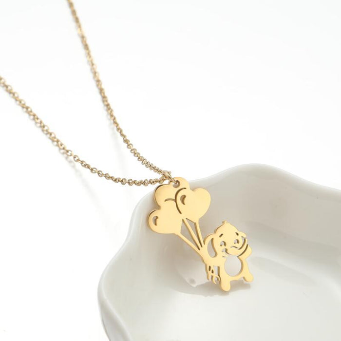 Cartoon character small animal pendant necklace, stainless steel all-match cloud ladder accessories wholesale