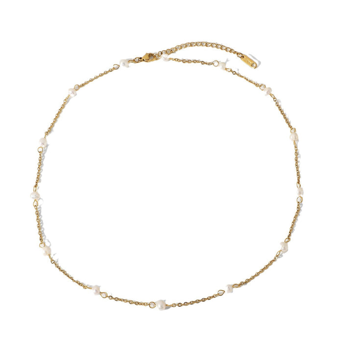 Collar de perlas de acero inoxidable bañado en oro de 18 quilates con perlas naturales de agua dulce - Moda femenina