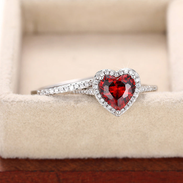 Anillo de boda de moda para pareja con anillo de circonita en forma de corazón de doble capa