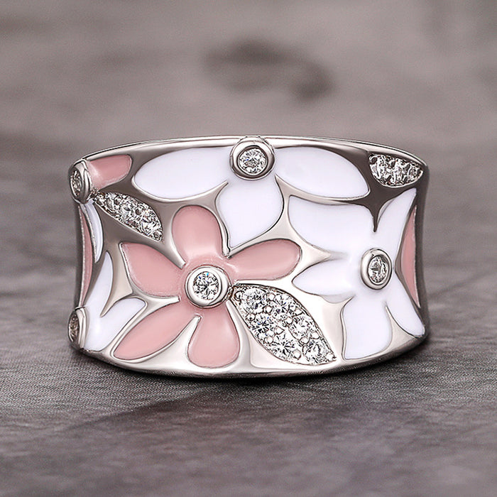 Flower Micro-Inlaid Zircon Ring Korean Style Small Fresh Ring